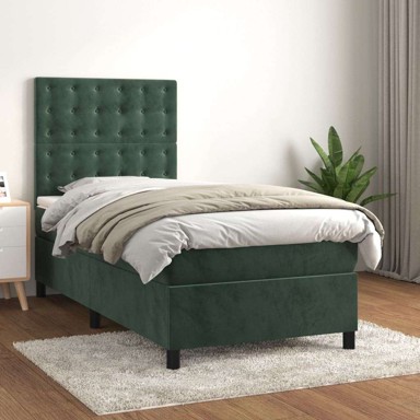 Box Spring krevet s madracem, tamnozeleni, 100x200 cm, baršun