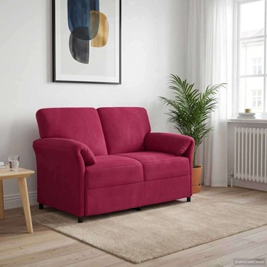 Sofa za dvije osobe, 2-sjed, 120 cm, 138x83x95 cm, baršun, vinskocrvena
