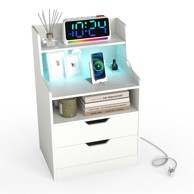 Noćni ormarić s LED svjetlom i stanicom za punjenje, bijeli