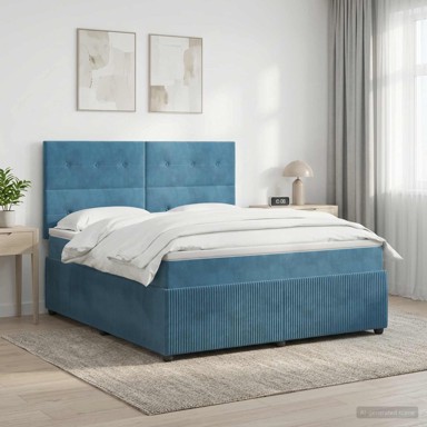 Boxspring krevet s madracem 160 x 200 cm od baršuna, plavi