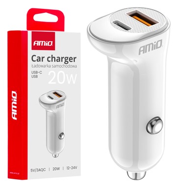 AMIO Auto punjač USB-A + USB-C 20W 12/24V