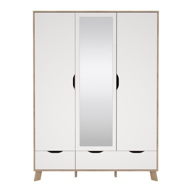 TVILUM Bijeli/u prirodnoj boji ormar u dekoru hrasta s ogledalom 147x201x58 cm Ikast 