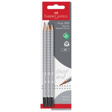 FABER-CASTELL Grafitna olovka, Grip 2001, HB, s gumicom, blister, 3 kom