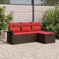 4-dijelni set vrtnih sofa, od poliratana, s jastucima, smeđa