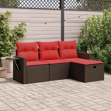 4-dijelni set vrtnih sofa, od poliratana, s jastucima, smeđa