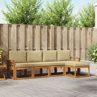 Set vanjskih sofa, 5 kom, prirodna i bež, čvrsto drvo akacije