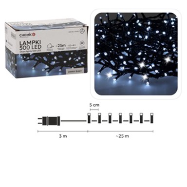 Božićne LED lampice 500L, IP44, hladno bijela, 25 m, 8 načina osvjetljenja