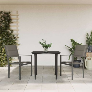 3 dijelni vrtni blagovaonski set crni od čelika i tekstilena, dužina stola 80 cm 2