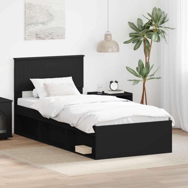 Okvir za krevet 90 x 200 cm čvrsto borovo drvo, crni
