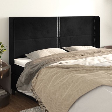 Uzglavlje s ušima crno 183x16x118/128 cm baršunasto