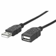 MANHATTAN Kabel 393850, USB Hi-Speed Produžni, USB-A (M) na USB-A (Ž), USB 2.0, 480 Mbps, 3m, crni