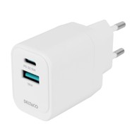 DELTACO Kućni punjač, 1x USB-A 18 W, 1x USB-C PD 20 W, bijeli 