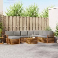 Set sofa, 9 kom, čvrsto drvo akacije, prirodna i svijetlosiva