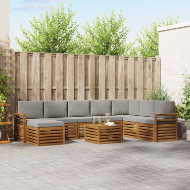 Set sofa, 9 kom, čvrsto drvo akacije, prirodna i svijetlosiva