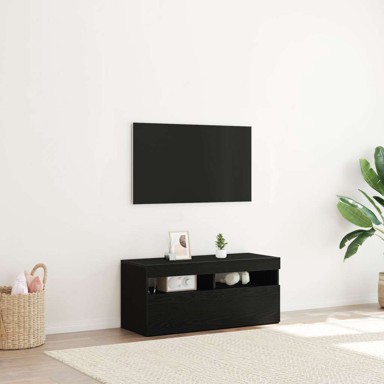 TV kabl s LED svjetlima, crni hrast, 90 x 35 x 40 cm, konstruirano drvo