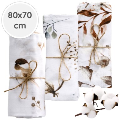 BABYU Pelene od muslina, hipoalergene, mekane, 80x70 cm, 3 kom