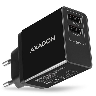 AXAGON Zidni punjač ACU-DS16, crni, 2x USB-A, 16W