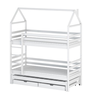 Drveni dječji krevet na kat Dalia s tri kreveta i ladicom, 200 x 90 cm, bijeli