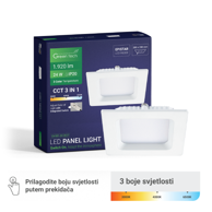 GREEN TECH Ugradni LED panel 24 W 3 CCT kvadratni