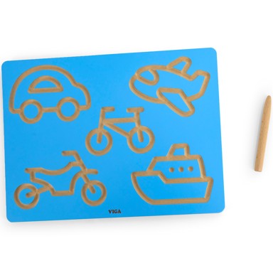 VIGA Ploča za grafomotoriku za učenje crtanja vozila, plava