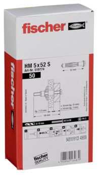 FISCHER Metalni čavao šuplji HM 5x52 S 50 pcs.