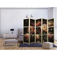 Japanski paravan Veličanstveni tulipani – buket crvenog i bijelog cvijeća na crnoj pozadini 225x172 cm