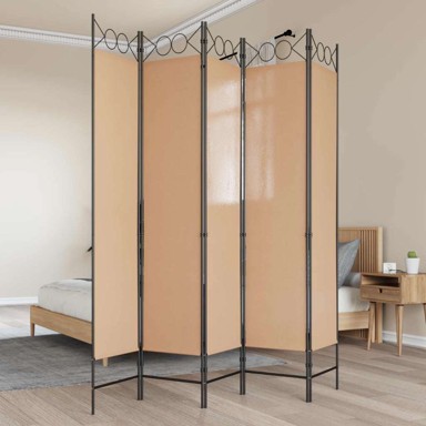 Pregrađivač prostora, 5 panela, 200 x 200 cm, tkanina, bež