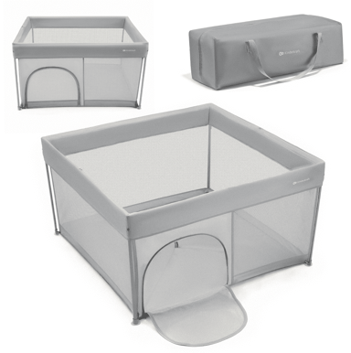 KINDERKRAFT Ogradica za igru Ziki, siva, sklopiva, s torbom za transport