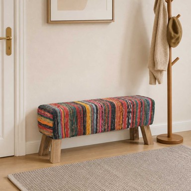 Klupa 110 x 30 x 45 cm od prave kože, šarena