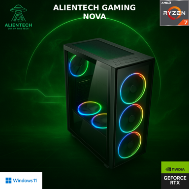 ALIENTECH Stolno računalo Gaming Nova / AMD Ryzen 7 5800X, 16 GB RAM, NVIDIA GeForce RTX 5060 8 GB, 1 TB SSD, Windows 11 Pro, crna