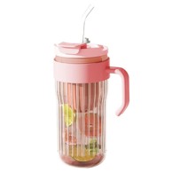 LIVEFY Šalica sa slamkom Ribbed 550 ml, ružičasta