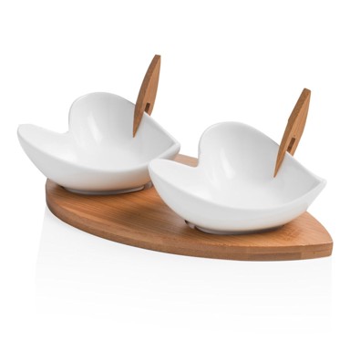 BRANDANI Set s 2 zdjele za posluživanje,pladnjem i dvije čačkalice od bambusa Coeur Blanc
