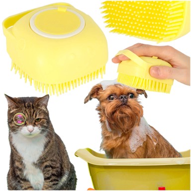Silikonska četka za pranje pasa i mačaka, žuta