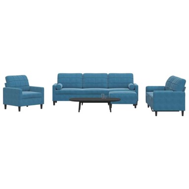 4-dijelni set sofa s jastucima plavi baršunasti, plava