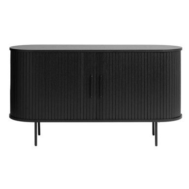 UNIQUE FURNITURE Crna niska komoda u dekoru hrasta s kliznim vratima, 140x76 cm Nola