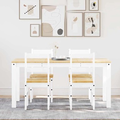 5-dijelni blagovaonski set panama od masivne borovine, bijela