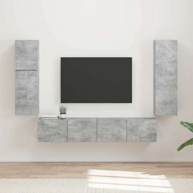 Set zidnih TV komoda 4 kom, konstruirano drvo, betonski sivi