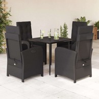 5-dijelni vrtni blagovaonski set s jastucima od poli-ratana, dužina stola 80 cm, oštra noga, crni