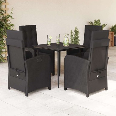 5-dijelni vrtni blagovaonski set s jastucima od poli-ratana, dužina stola 80 cm, oštra noga, crni
