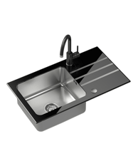 QUADRON Set JACK 111 crno staklo/čelik + NAOMI slavina