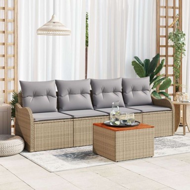 Set od 5 Vrtnih Sofa s Jastučićima, poliratan akacija, bež  