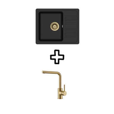 AQUASANITA Set sudoper Notus SQ102W i slavina Zora PVD, Black metallic/zlato