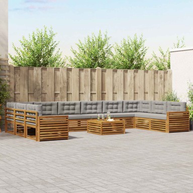 Set sofa, 11 kom, čvrsto drvo akacije, prirodna i svijetlosiva