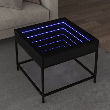 Stolić za kavu s beskonačnim LED svjetlima crni 50x50x41 cm