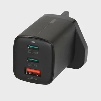 IBOX Univerzalni punjač C-65, GaN, 65 W, 2x USB-C, 1x USB-A, UK utikač, crni