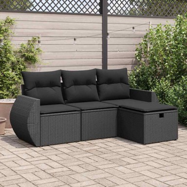 4-dijelni set vrtnih sofa od poliratana s jastucima crni