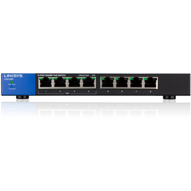 LINKSYS Mrežni preklopnik LGS108P, 8 x Gigabit Ethernet PoE, neupravljani L2, crni