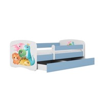 Drveni dječji krevet Dinosauri s ladicom, 180x80 cm, plavi