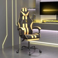 Okretna gaming stolica, umjetna koža, s naslonom za noge, crno/zlatna