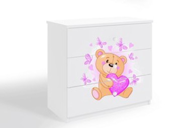 Dječja komoda Medvjed s leptirima, bijela, 80×80×41 cm